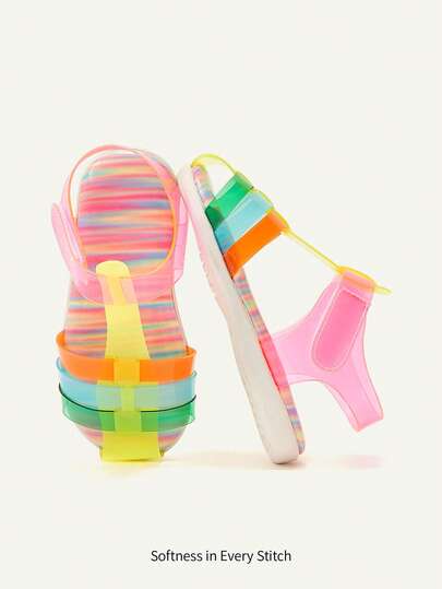 Cozy Pixies 1 Pair Fashionable Versatile Cute Summer Beach Vacation Transparent Colorblock Casual Flat Sandals For Baby/Toddler Girls