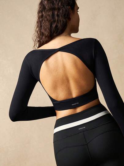VARSIVA Áo ngực thể thao nữ dáng croptop hở lưng màu trơn tối giản