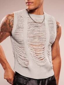 FeverCity Áo vest dệt kim màu trơn thời trang dành cho nam - Màu Xám nhạt - Xem 6