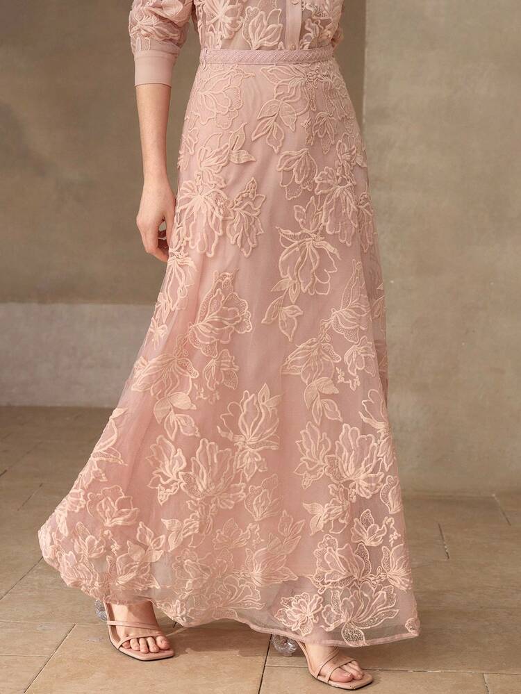 FLORAL EMBROIDERY MESH SKIRT, SPRING/SUMMER