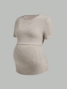 SHEIN Áo cho bà bầu tay ngắn cổ tròn màu trơn, kiểu dáng thường ngày, áo cho con bú 3 mảnh, áo cho con bú. - Nhiều màu - Xem 14