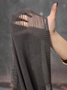 ROMWE Grunge Punk Áo chui đầu dệt kim mỏng vừa vặn cỡ lớn, đa năng cho mùa xuân - Màu xám đen - Xem 5