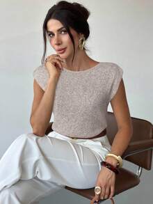 Firerie Elegant Loose Casual Versatile Sleeveless Knit Sweater Vest Going Out Tops Women,Tops For School In Fall/Winter - Apricot - View 3