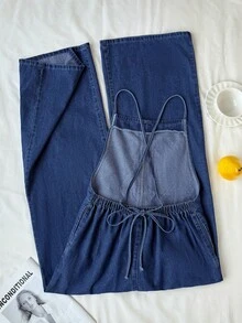 Comfortcana Women's Casual Washed Wide Leg Denim Jumpsuit - Dark Wash - View 2