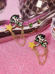 THE POWERPUFF GIRLS X SHEIN 一套锌合金卡通图案耳钉，休闲可爱畅销款，适合派对、音乐会、节日等场合。 - 金色 - 查看 1