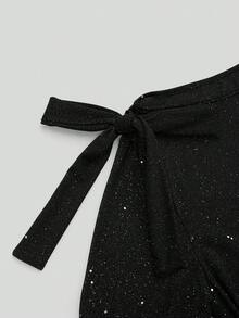 Sweetra Plus Size Women Crew Neck Ruched Vintage Romantic Bodycon Glitter Cute Minimalist Dress - Black - View 7