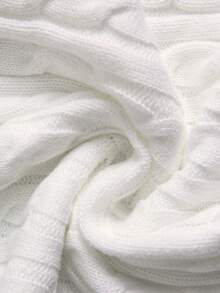 Franclia 大码女式高领纯色毛衣，柔软提花针织套头衫，休闲秋冬款 - 白色 - 查看 4