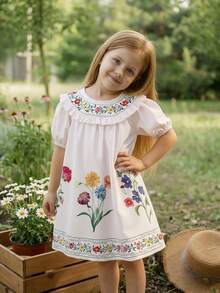 Emery Rose Kids Emery Rose Kids 女童/女宝宝夏季可爱碎花宽松短袖度假连衣裙 - 白色 - 查看 11
