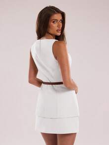 SHEIN BAE Elegant Solid Color Fitted Vest And Short Skirt Suit, Suitable For Daily Commute In Fall/Winter - White - View 2