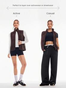 GLOWMODE Cozy Thick Polar Fleece Soft Warm Relaxed Fit Elastic Neck Armholes Vest With Front Pocket Daily Casual Winter - Chocolate Brown - View 2