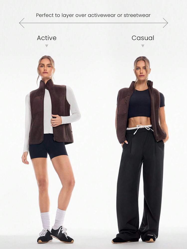 Gilet confortable et épais en polaire douce et chaude, coupe décontractée, col et emmanchures élastiques, avec poche avant, pour un usage quotidien et décontracté en hiver