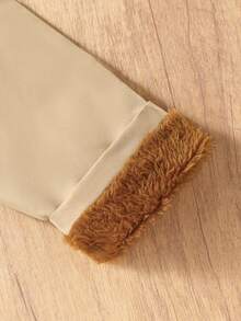 SHEIN Elladie kids 年轻女孩卡其色保暖内衬连帽双排扣冬季外套，时尚温暖，适合日常休闲穿着