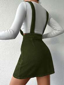 Women's Casual Single-Breasted Pocket Strap Denim Dress, Versatile For Autumn - Khaki - View 2