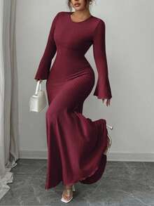 Elenzga Đầm trơn thanh lịch dành cho phụ nữ cỡ lớn - Màu Đỏ Sâu - Xem 6