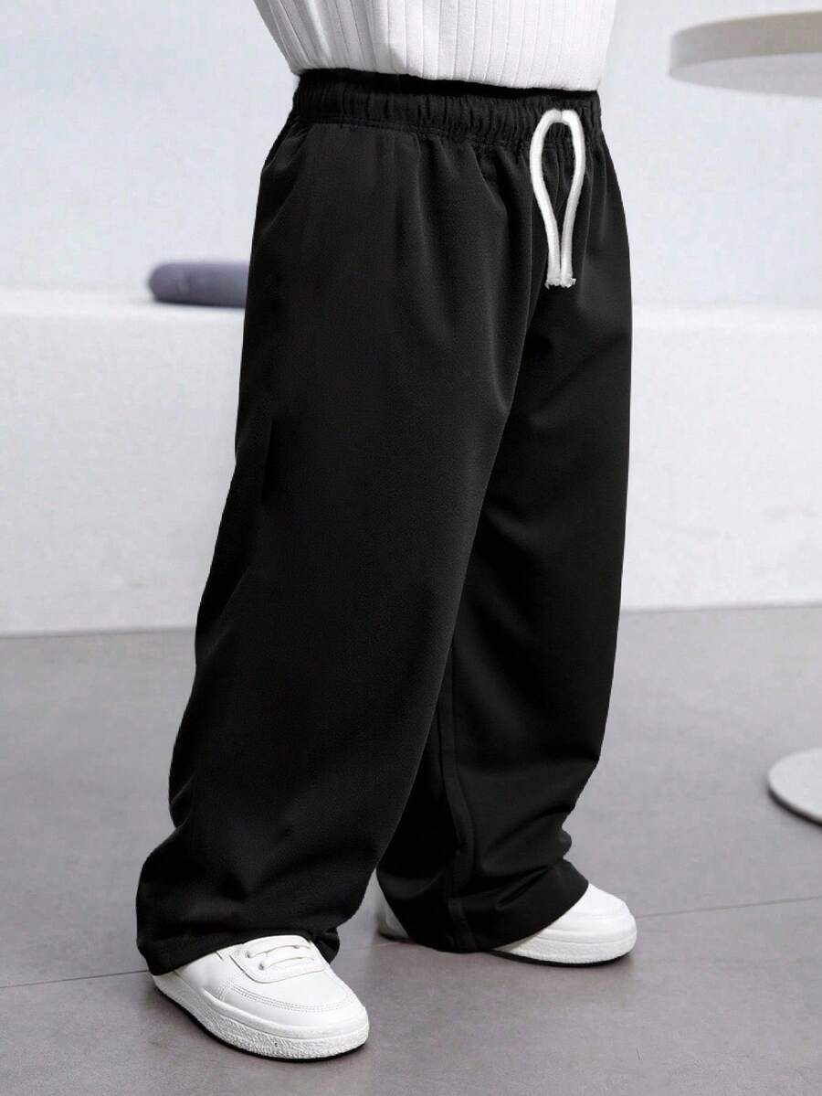 SHEIN 舒适休闲百搭日常时尚运动街头风黑色阔腿裤、运动裤、慢跑裤，适合室内、室外、日常、运动、玩耍、派对、拍照、度假、春夏穿着。 - 黑色 - 查看 1