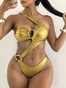 SHEIN 夏季女士性感连体无肩带海滩比基尼