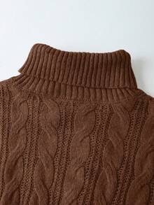 SHEIN Franclia 新款秋冬欧美休闲高领修身中长针织毛衣连衣裙 - 巧克力棕 - 查看 4