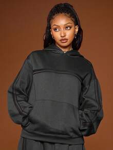 COUREZ Oversized Hoodie With Stripes /Y2K Fall Winter Clothes For Women Cozy Fall And Winter Clothes For Women Sweatshirts For Women New Year Sweaters Lounge Women Sets Sweatsuit Sets For Women 2 Piece Sets - Black - View 2