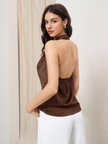 BizChic Women's Plunging Neck Backless Draped Neck Blouse, Suitable For Urban Commute, Business, Casual, Office Wear, Party, Gathering, Summer, Valentine's Day, Elegant