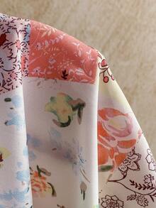 Soleia 度假风格多色拼布花卉复古褶饰蝴蝶结挂脖腰荷叶边下摆 A 字中长连衣裙 - 彩色 - 查看 7