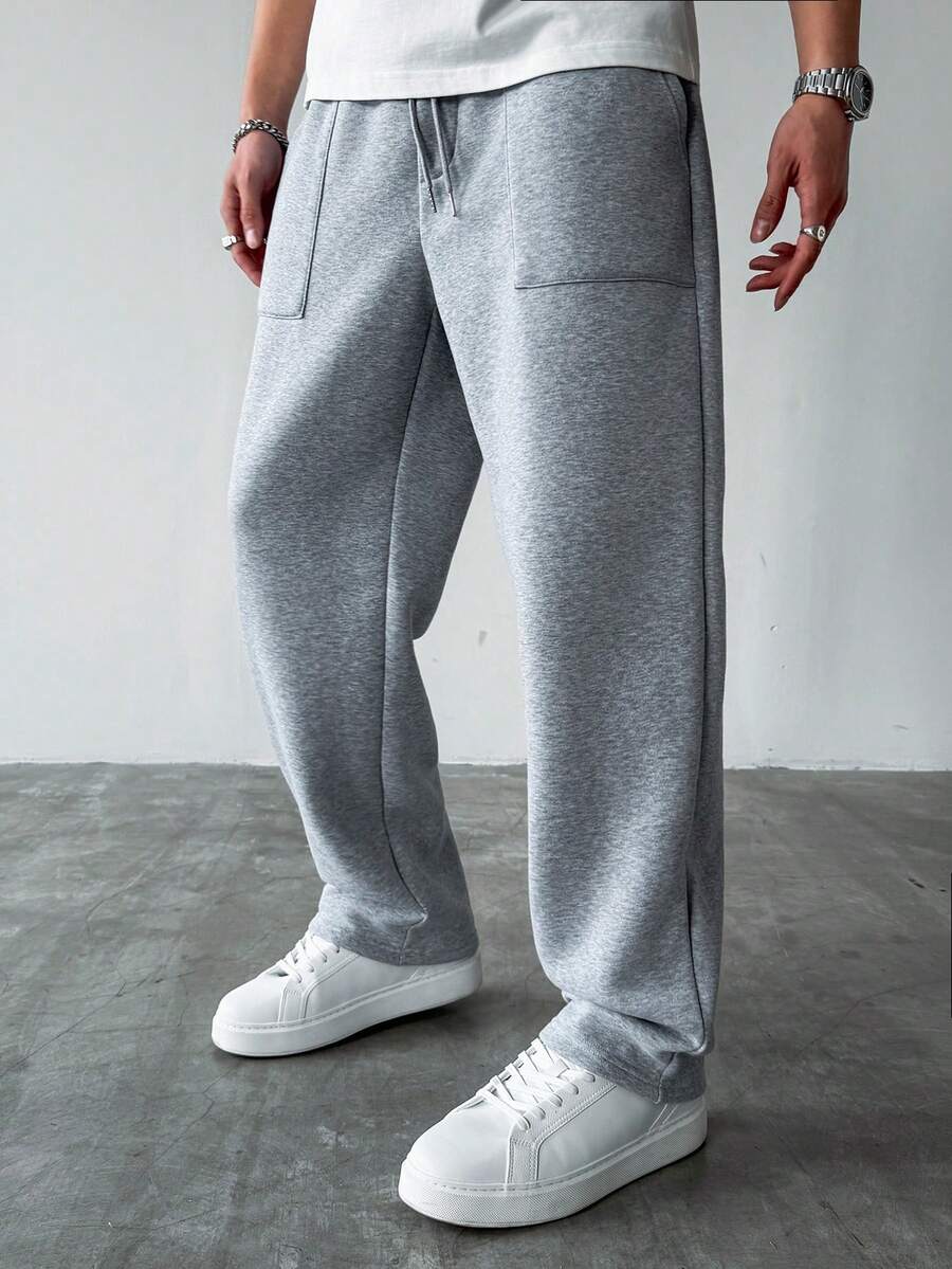 HUEFORM 男士纯色抽绳腰带口袋锥形休闲运动裤 - 淺灰色 - 查看 1