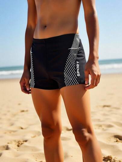 Teenage Boys' Fashion Casual Patchwork Letter Print Swim Trunks Mens Swim Trunks Geometric Swim Shorts Board Shorts Blue Abstract Print Swim Trunks Men Swim Trunks Beach Shorts For Boys Swimming Pants For Boy Boys Beach Clothes Mens Swim Shorts Mens Swimwear Beach Black Shorts For Boys Running Shorts Athletic Shorts Black Swim Shorts Mens Swim Briefs Mens Swimsuit Mens Swimming Shorts Sport Shorts