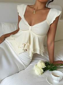 CovetEZ Women's Elegant Apricot Asymmetric Hem T-Shirt, Summer - Apricot - View 4