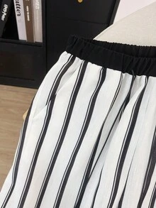 GlowEve 女士优雅直筒抽绳裤，黑白条纹 - 黑與白 - 查看 4