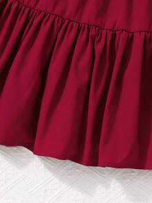 女童红色吊带蝴蝶结A字休闲度假时尚街头风连衣裙，春夏新品 - 酒紅色 - 查看 6