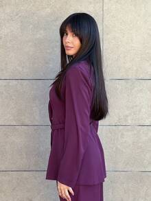 Hitanina 紫色优雅商务西装外套和裤子套装 - 中紫紅色 - 查看 4