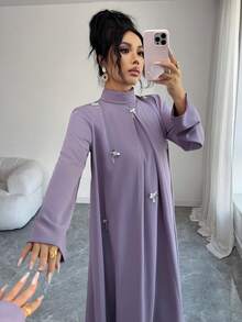 Yasmyna Women's Elegant Party 3D Floral Decor Arabic Style Dress Lavender Dress Women Dress Modest - Black - View 4