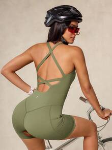 OutZeal Women Sports Jumpsuit Cycling Gym Outfit Summer Tummy Control Sweat Wicking Bra-In Backless Design - Green - View 10