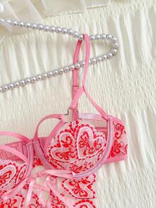 1pc Sexy Lace Criss-Cross Backless Deep V Design Lingerie Set, Romantic & Seductive - Multicolor - View 4