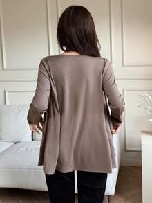 Feyla Conjunto de 2 piezas de mujer con chaqueta de unicolor elegante con dobladillo con volantes y top tubo, para otoño - Marrón - Ver 6