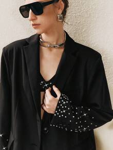 Arave 女士优雅水钻袖口设计西装外套 - 黑色 - 查看 6