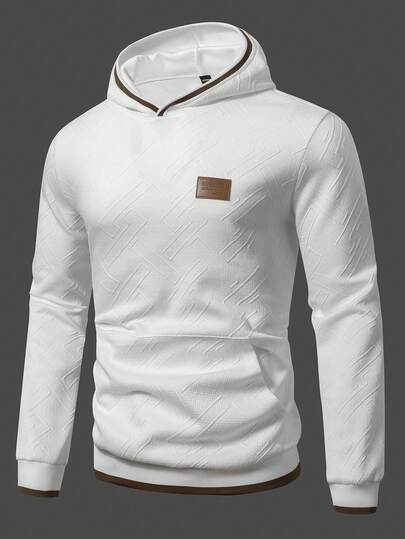 Manfinity CasualCool Men's Casual Contrast Trim Hoodie Sweatshirt, Autumn/Winter White Hoodies For Men Top Men White Sweatshirts Casual Mens Hoodie Mens Hoodies Casual