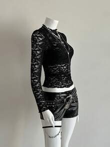 EgrlEra Women's Fashionable Black Sexy Lace Blouse - Black - View 4