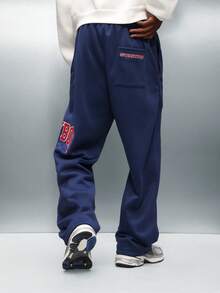 PLAYBOY X SUMWON 低裆宽松阔腿运动裤，饰有品牌标志印花，适合休闲街头服饰 - 寶藍色 - 查看 2