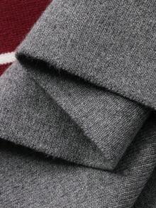 FRIFUL Women's Polo Collar Striped Contrast Color Casual Sweater - Grey - View 7