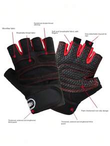 1 PAR de guantes de levantamiento de pesas de media mano para protección de la palma para mujeres y hombres, para entrenamiento en el gimnasio, culturismo, entrenamiento cruzado y deportes - negro rojo - Ver 3