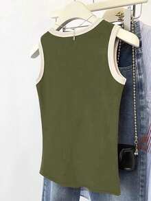 INAWLY 大码女式休闲拼色拼接背心，夏季 - 軍綠色 - 查看 2