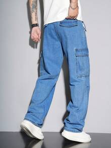 Claim Dot Men Casual Flap Pocket Side Cargo Jeans Jeans For Men Cargo Baggy - Medium Wash - View 2