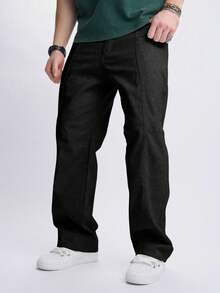 Manfinity Homme Jeans de mezclilla negra lavada casual para hombres - Negro - Ver 7