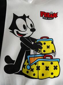 SHEIN Felix The Cat 1pc Young Boy Street Casual Long Sleeve Contrast Color Cat Print Sweatshirt - Black and White - View 4
