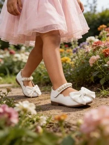 Niña princesa zapatos primavera otoño nuevos niños pequeños zapatos de cuero mujer bebé niño niña suela suave único modelo de otoño con falda princesa vestido elegante y lindo - Beis - Ver 3