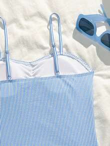 SHEIN Girls' Two Pieces Tankini Swimsuit, Blue Striped Swimsuit For Girls, Teen Girls' Swimsuit, Blue Striped Teen Girl' Swimsuit, Girls' Blue Swimwear, Summer Vacation Summer Vacation Thermal Christmas Holiday Festival New Years Valentines Swim Seashell Bathing Suit Beach Clothes High Waist Swimsuit Set Summer Two Piece Bathing Suit Set One Piece Bathing Suit Full Coverage Blue One Piece Swimsuit Teen Swimsuits Casual Petite Swimwear Blue Stripes Swim Suit Teens Girls Sky Blue Swimsuit Girls Blue Striped Tankini Teen Blue Stripe Swimwear