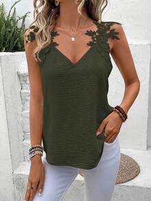 SHEIN Frenchy Women's Vacation Solid Color Applique Decor Fashion Camisole Summer - Olive Green - View 3
