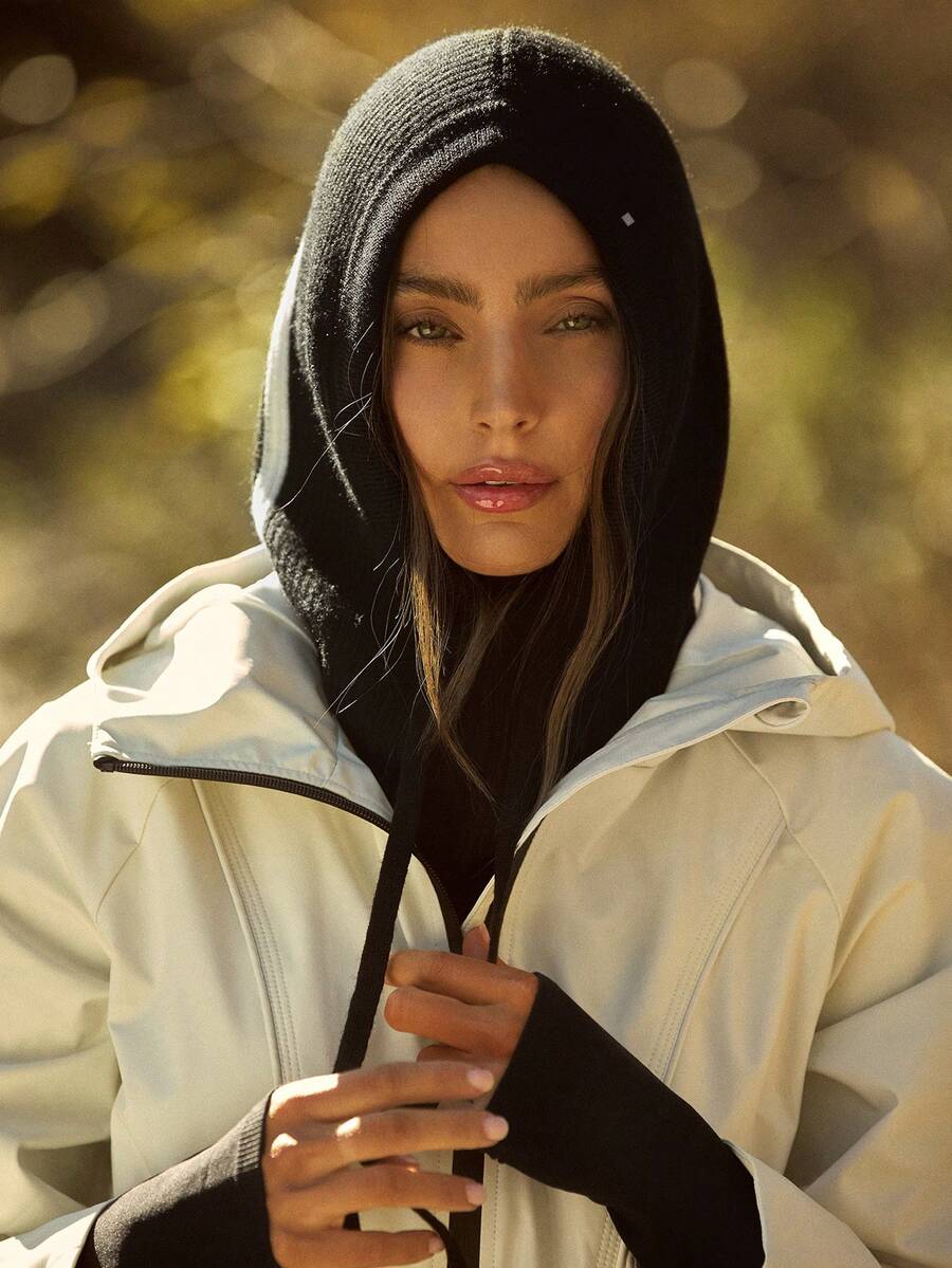 GLOWMODE Keep It Cozy 30% Wool Soft Warm Chill Ribbed Drawstrings Woven Balaclava Autumn Winter Daily Casual Wear - Black - View 1
