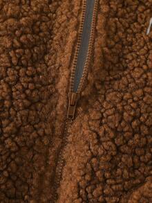 Maija Kids 男童棕色拼接连帽夹克，带保暖内衬、刺绣图案和口袋，宽松版型 - 咖啡棕 - 查看 6