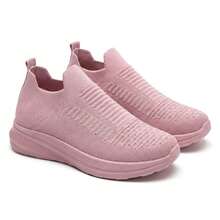 Mujer Zapatillas Deportivas Slip On De Tejido De Punto Transpirable Tipo Calcetín Suela Gruesa Rosa - Rosa - Ver 1
